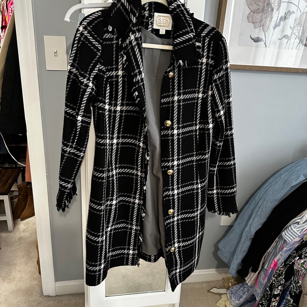 Sail to Sable Black and White Checkered Trench Coat